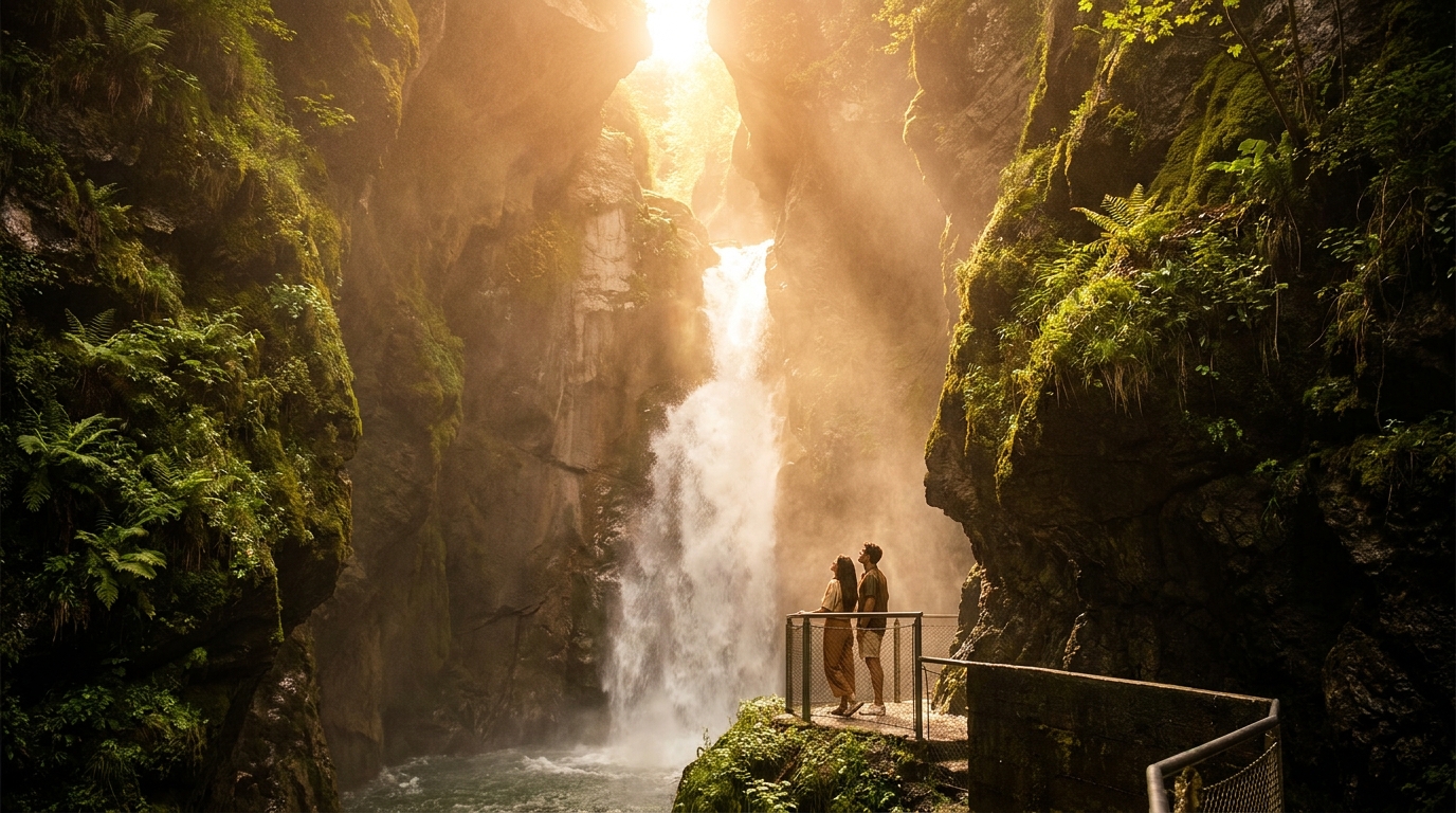 98 m waterfall in a narrow rock gorge near Riva del Garda