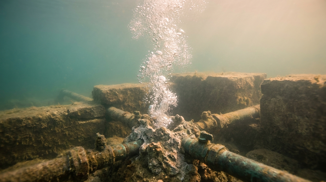 Bubbles rising from the Boiola thermal spring source off Sirmione