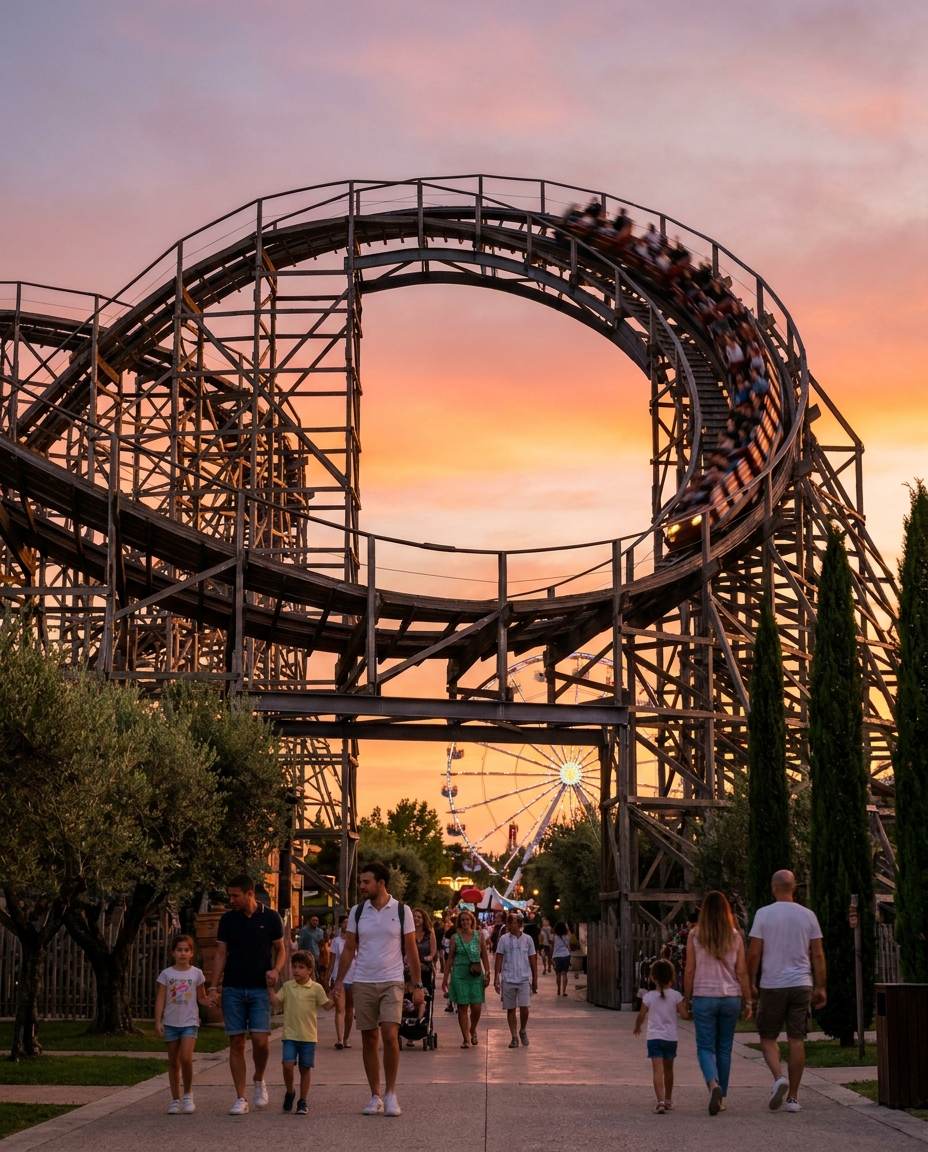 Gardaland main entrance with the Prezzemolo dragon mascot